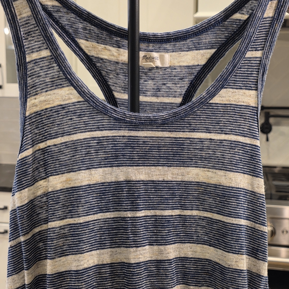 Madewell Blue and Cream Striped Racerback Maxi Dress